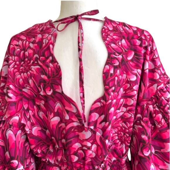 Kika Vargas X Target Pink Floral Mum Puff Sleeve Scallop Blouse Top Large NEW - Picture 7 of 13